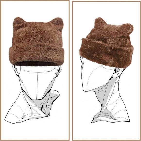 Women\'s Brown Winter Beanie Hat Cute Cat/Bear Ear Hat with Internal Support main image 6
